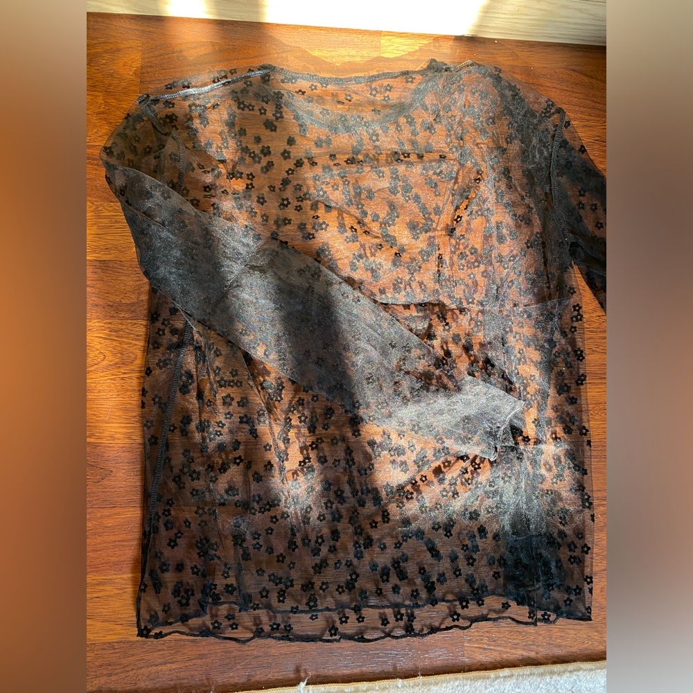 SHEIN sheer black velvet flower decal long sleeve